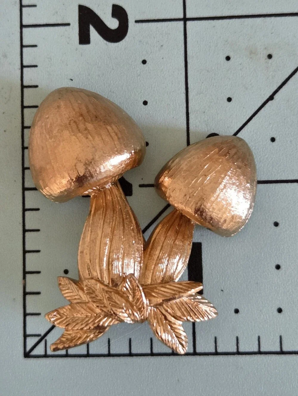 Vintage Napier Satin Gold Tone Double Mushroom Pin Brooch